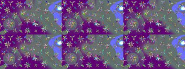 Mor ve nötr, mor ve nötr. 1950-1960 motifleri. Çiçekli ipek eşarp. Retro tekstil tasarım koleksiyonu. El çizimi çiçek elementleri ile soyut çizim raster deseni.