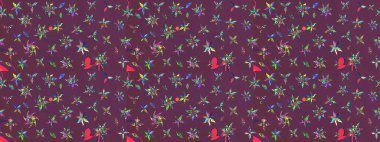 Kahverengi ve mor renkli etnik çiçekli zarif eskiz deseni. Asya Tekstil 'inde Raster Çiçek İllüstrasyonu.