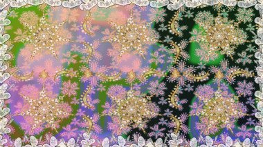 Tarafsız ve gri renklerdeki altın desenli altın elementler. Raster oryantal süs. Kusursuz altın desen.