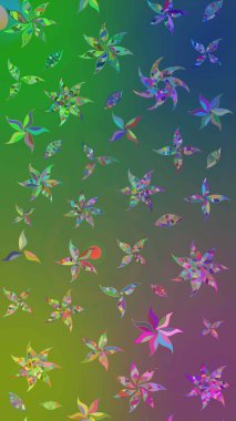 Çiçek desenli çizim. Yeşil ve mavi renkli Asya tekstili. Raster illüstrasyonu.