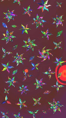 Raster illüstrasyonu. Çiçekli karalama şeklinde Raster çiçek deseni. Kahverengi ve yeşil renklerde bahar çiçekleri..