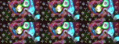 Elle çizilmiş çiçek desenli Raster çizimi. Çocuksu tasarım. Gri ve mavi arka planda. Tekstil, kumaş, ambalaj, hatıra defteri için güzel çiçek arkaplanı..