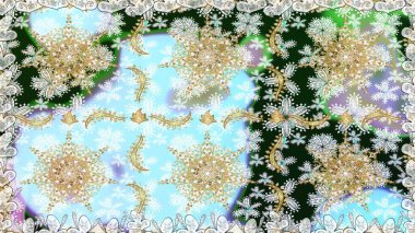 Tarafsız renkler ve altın elementler. Çiçek desenli altın metal. Kusursuz altın desen. Raster altın çiçek süsü brokar kumaş ve cam desenli..