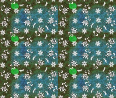 Çiçekli karalama şeklinde Raster çiçek deseni. Yeşil ve mavi renkte çiçekler. Nazik, narin çiçek arkaplanı.