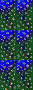 Yeşil ve mavi renklerde. Çiçekli güzel suluboya desen. Raster illüstrasyonu.