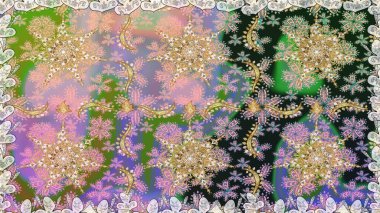 Tarafsız ve gri renklerdeki altın desenli altın elementler. Raster oryantal süs. Kusursuz altın desen.