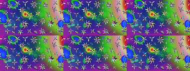 Raster düz çiçek çizim deseni. Mavi ve yeşil renkli çiçekler. Tasarım hediye paketi, tebrik kartları, posterler ve afiş tasarımı.