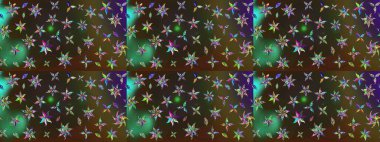 Raster illüstrasyonundaki çiçek desenli çizim. Kahverengi ve yeşil renkte çiçekler.