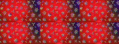 Renkli Bahar Teması eskiz kalıbı. Kırmızı ve kahverengi renkte çiçekler. Raster illüstrasyonundaki çiçek desenli çizim. Düz Çiçek Elementleri Tasarımı.