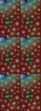 Düz Çiçek Elementleri Tasarımı. Kahverengi ve kırmızı renkte çiçekler. Çiçekli eskiz çizimi. Renkli Yaz Teması çizim şablonu.