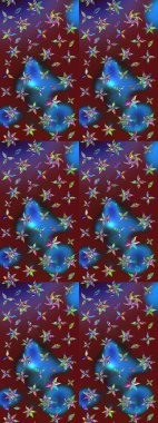 Süslü kumaş deseni. Raster illüstrasyonundaki çiçek desenli çizim. Renkli Bahar Teması eskiz kalıbı. Düz Çiçek Elementleri Tasarımı.