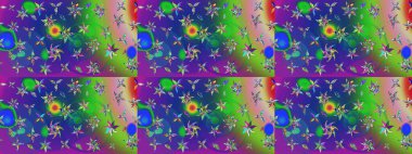 Sevimli çiçek raster deseni. Yeşil ve mavi renkte çiçekler. Renkli Bahar Teması eskiz kalıbı. Düz Çiçek Elementleri Tasarımı.