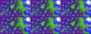 Küçük mavi, mor ve çiçeklerle oldukça eski bir besin torbası deseni. Millefleur 'lar. Tekstil, kumaş, kapaklar, duvar kağıtları, baskı, paket, koleksiyon defteri, örgü, dekupaj için çiçek arkaplanı.