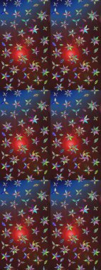 Motley illüstrasyonu. Küçük renkli çiçekler. Küçük çiçekte güzel bir desen. Moda baskıları için zarif bir şablon. Kahverengi ve mor çiçekli bahar çiçekleri.