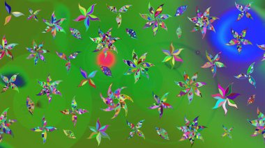 Çiçekli bahar çiçekleri. Küçük çiçekte güzel bir desen. Küçük renkli çiçekler. Moda baskıları için zarif bir şablon. Motley illüstrasyonu. Çizim.