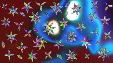 Çiçekli karalama şeklinde Raster çiçek deseni. Nazik, yaz çiçekleri mavi ve kırmızı renklerde. Raster illüstrasyonu.