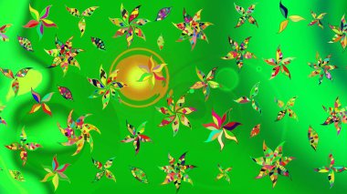 Yeşil ve sarı üzerine çiçekler. Eskiz arkaplan modeli. Suluboya, elle çizilmiş. Raster stoku.