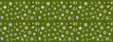 Tekrar eden çiçek arkaplanı, zarif yeşil ve nötr çiçek duvar kağıdı. Yeşil ve nötr renkler üzerine çiçek desenli çizimler, el yapımı papatyalar, papatyalar..