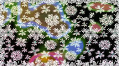 Düz Çiçek Elementleri Tasarımı. Siyah ve nötr renklerde çiçekler. Raster illüstrasyonunda kusursuz çiçek deseni. Renkli Yaz Temalı Kusursuz Arkaplan.