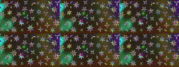 Raster illüstrasyonundaki çiçek desenli çizim. Kahverengi ve yeşil renkte çiçekler.