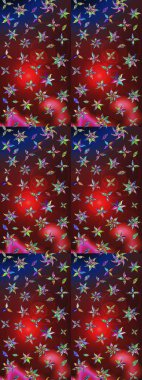 Çiçek desenli çizim. Raster illüstrasyonu. Kırmızı ve kahverengi renkte çiçekler. Düz Çiçek Elementleri Tasarımı. Renkli Bahar Teması eskiz kalıbı. Asya tekstil tarzında.