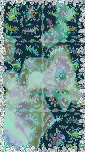 Mavi ve nötr renklerde etnik çiçeklerle kusursuz bir desen. Raster Çiçek İllüstrasyon Şirin Tekstil.