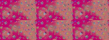 Hediye ambalaj kağıdı, tebrik kartları, posterler ve pankart tasarımı. Raster düz çiçek çizim deseni. Pembe ve morumsu renkte çiçekler.