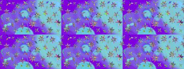 Kumaş, duvar kağıdı ve kağıt üzerine baskı yapmak için gelişen arka plan. Moda arka planında parlak buketler. Raster illüstrasyonu. Eski usul küçük çiçekli şirin bir eskiz deseni..