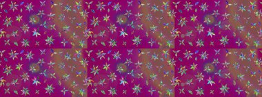 Tekstil tasarımı için mor ve kahverengi renkli geleneksel halk çiçekleri. Üzerinde gelincikler ve vadi zambakları olan renkli çiçek desenli nakış..