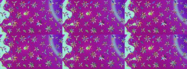 Mor ve mor renkli Asya tekstili. Çiçek desenli çizim. Raster illüstrasyonu.