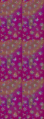 Raster. Mor ve kahverengi renkte güzel çiçekleri olan eskiz deseni, suluboya çiçek deseni, duvar kağıdı, kart veya kumaş için fayanslı..