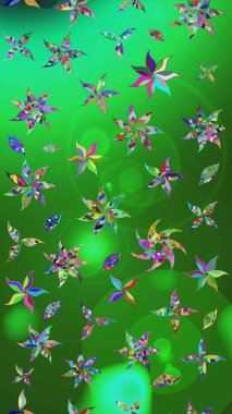 Çizim çiçek deseni duvar kâğıdı olarak kullanılabilir. Raster illüstrasyonu. Yeşil ve mavi renkte çiçekler.