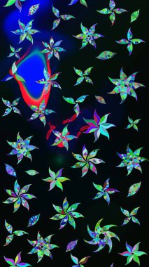 Raster illüstrasyonu. Küçük çiçekli basit bir çiçek çizimi. Siyah ve mavi renkte şirin çiçekler. Moda baskısı, albüm, ambalaj kağıdı, duvar kağıdı için zarif dekoratif süslemeler..