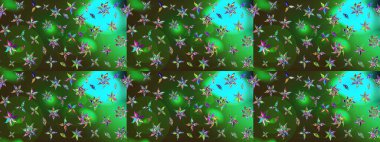 Yeşil ve gri renkli çiçekler. Düz Çiçek Elementleri Tasarımı. Raster illüstrasyonundaki çiçek desenli çizim. Renkli Bahar Teması çizim şablonu.