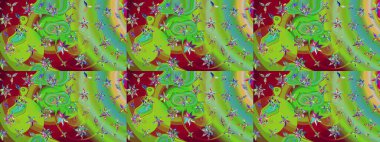Raster illüstrasyonu. Kibar, yaz çiçekleri yeşil ve kırmızı renklerde. Raster çiçek desenli ve çiçekli..