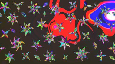 Bir sürü gri ve kahverengi soyut çiçekli tropik eskiz deseni. Küçük çiçekteki sevimli çiçek deseni. Varicologray ve kahverengi raster çizimi.