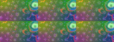 Raster illüstrasyonu. Yeşil ve mavi renkte çiçekler. Çizim çiçek deseni duvar kağıdı için kullanılabilir.