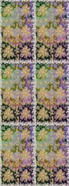 El yapımı dekoratif çerçeve, albüm kapağı, tebrik kartı, klasik Art deco tarzı. Altın karalama fantezi yapraklarından Raster soyut çiçek çelengi ve gri ve nötr renklerde çiçek..