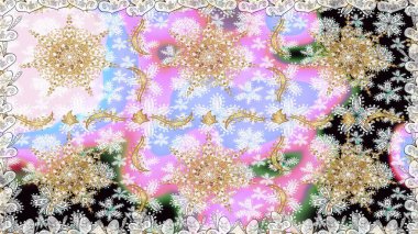 Tekrarlayan elementlerle soyut arkaplan oluşturun. Kusursuz damaske klasik altın desen. Raster illüstrasyonu. Tarafsız ve bej renklerde altın rengi ve altın elementler üzerinde altın pürüzsüz desen.