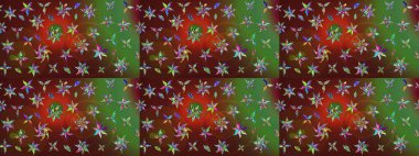 Düz Çiçek Elementleri Tasarımı. Renkli Bahar Teması eskiz kalıbı. Raster illüstrasyonundaki çiçek desenli çizim. Kahverengi ve yeşil renkte çiçekler.