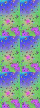 Yeşil ve mor renkli etnik çiçeklerle süslenmiş zarif bir eskiz şekli. Raster Çiçek İllüstrasyonu güzel tekstil..