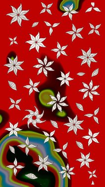 Raster illüstrasyonu. Küçük çiçekli yay deseni çiz. Suluboya stilinde kırmızı ve nötr renkler üzerine.