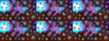 Kahverengi ve mavi renkli çiçekler. Raster düz çiçek çizim deseni. Tasarım hediye paketi, tebrik kartları, posterler ve afiş tasarımı.