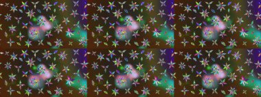 Raster illüstrasyonundaki çiçek desenli çizim. Kahverengi ve yeşil renkli çiçekler. Düz Çiçek Elementleri Tasarımı. Renkli Yaz Teması çizim şablonu.