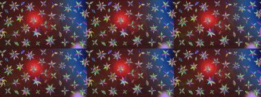 Çiçeksel fantezi tasarımı ve parlak bir arka plan çizimi. Renkli Bahar Teması eskiz kalıbı. Düz Çiçek Elementleri Tasarımı.