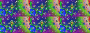 Raster illüstrasyonundaki çiçek desenli çizim. Yeşil ve mavi renkte çiçekler. Renkli Bahar Teması eskiz kalıbı. Düz Çiçek Elementleri Tasarımı.