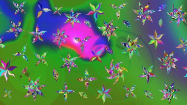 3D çiçekler, eskiz. Raster illüstrasyonu. Renklerde.