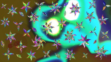 Çiçekli yaz çiçekleri. Küçük çiçekte güzel bir desen. Küçük renkli çiçekler. Moda baskıları için zarif bir şablon. Motley illüstrasyonu. Çizim.