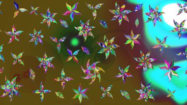 Sevimli çiçek raster deseni. Yeşil ve kahverengi renkli çiçekler. Renkli Bahar Teması eskiz kalıbı. Düz Çiçek Elementleri Tasarımı.