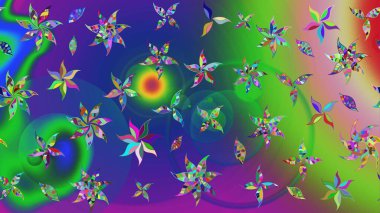 El çizimi çiçek çizimi deseni (fayans). Şirin çiçekli, desenli, yeşil ve mavi renkli renkli bir eskiz. Tekstil için suluboya çizim deseni.